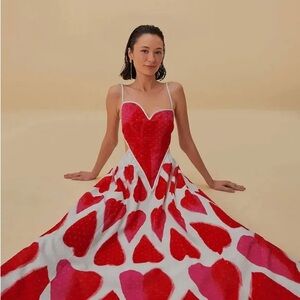 Farm Rio Painted Hearts Off-White Straps Maxi Dress Size Small